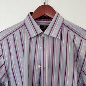 Slim Fit Multicolor Stripe Dress Shirt - Purple/Blue
